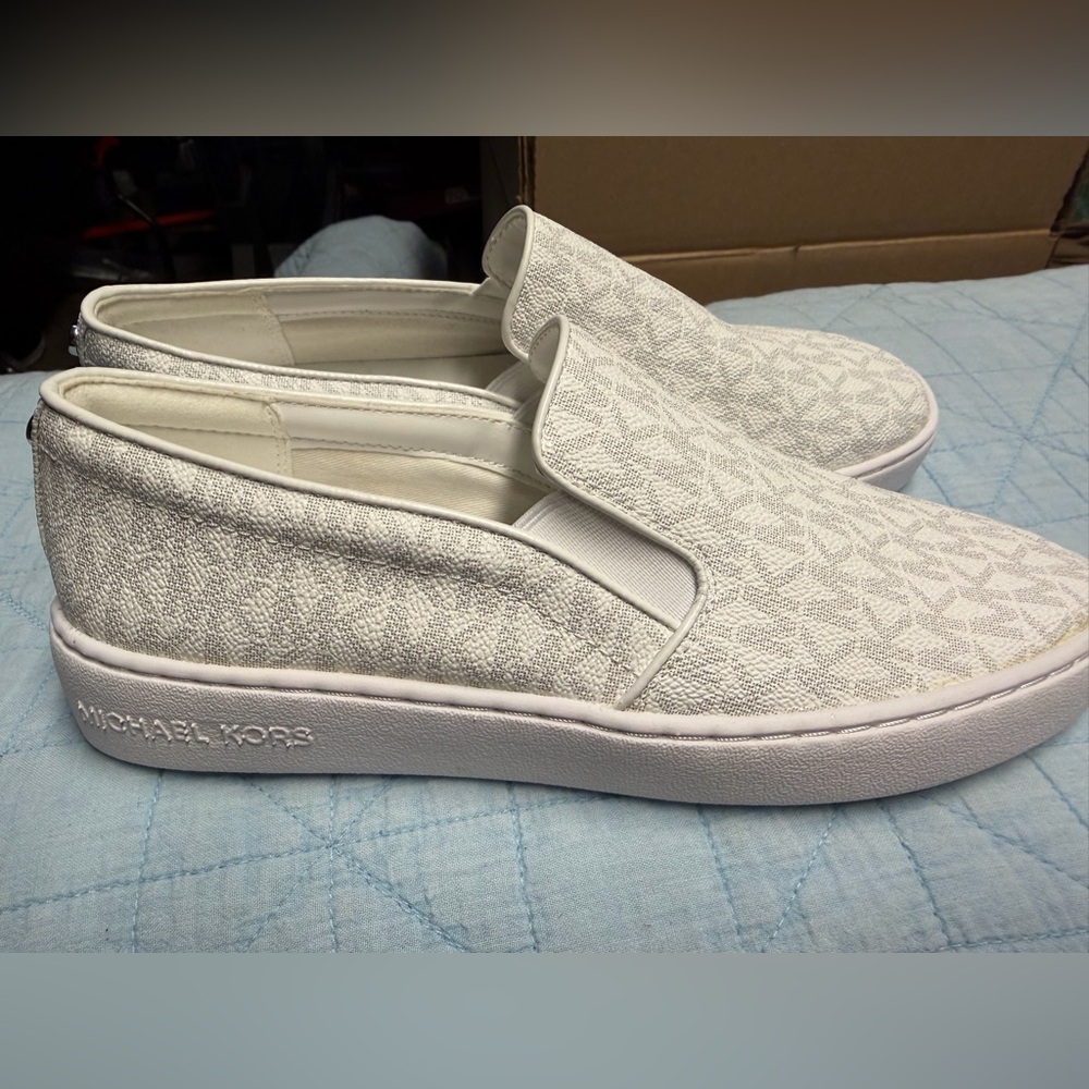 Michael Kors White Canvas Slip-On Platform Sneakers